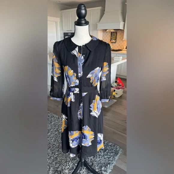 Boden Black Floral Button Front Midi Dress – Women’s Size 2R - Picture 1 of 8